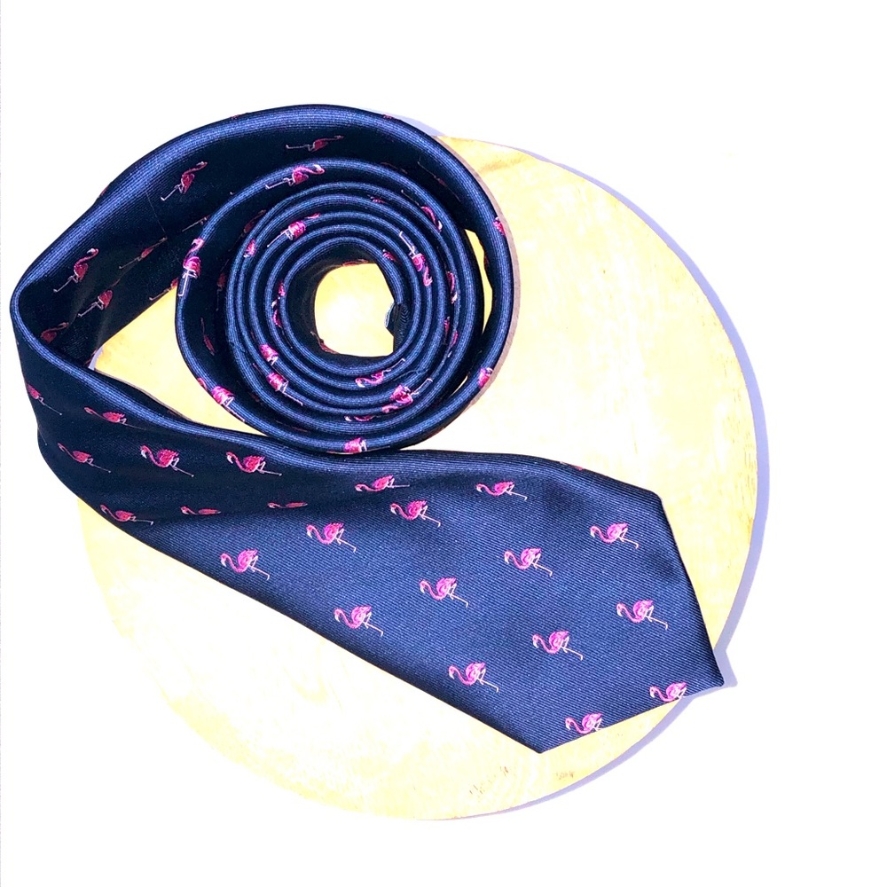 Adult Tie deep blue pink flamingos 🦩